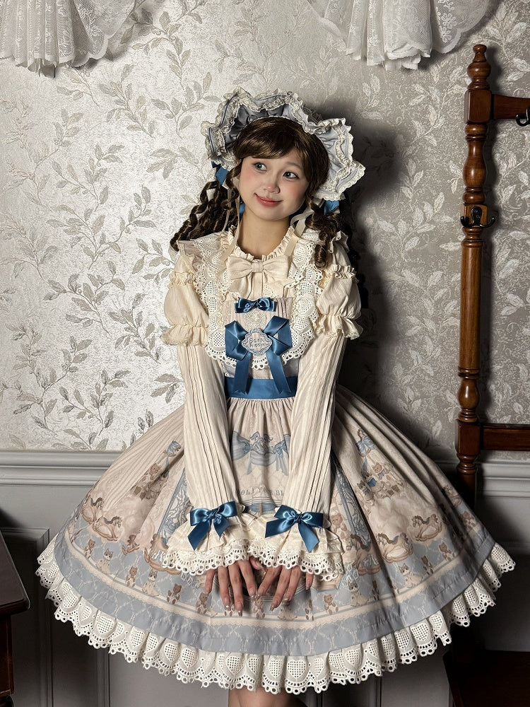 Lolita Jumper Blue and Kitty Teddy Print Sweet Skirt