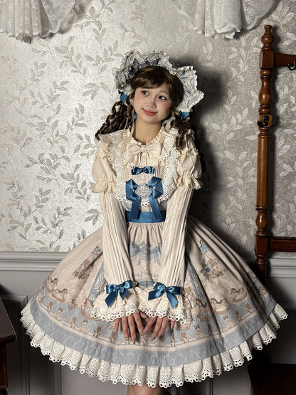 Lolita Jumper Blue and Kitty Teddy Print Sweet Skirt