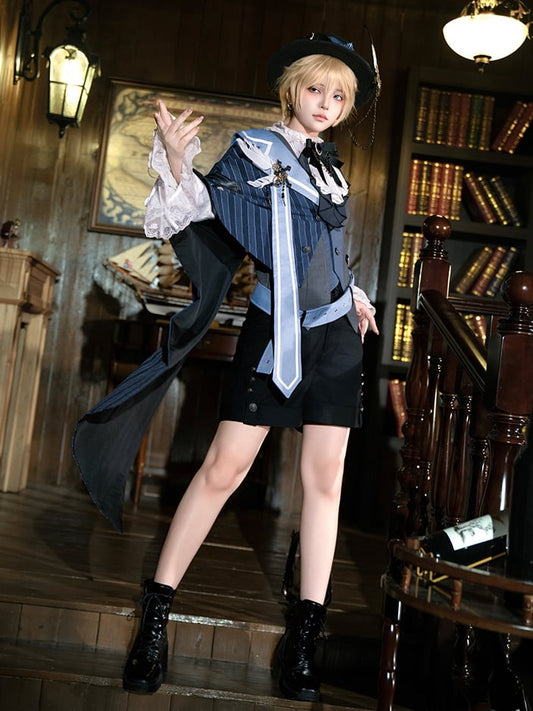 Castle + Ouji Lolita Steampunk 5-Piece Set - Waistcoat, Cape, Shorts, Belt, Brooch