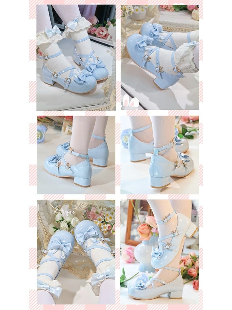 Leather PU Details Mary Sweet - Lolita Blue with Janes Bow