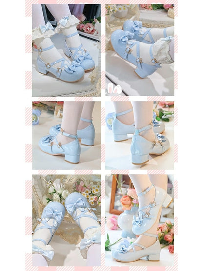 Leather PU Details Mary Sweet - Lolita Blue with Janes Bow