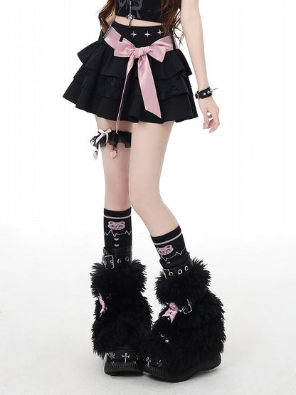 Bittersweet with Black Bow Mini Skirt Tiered Detachable
