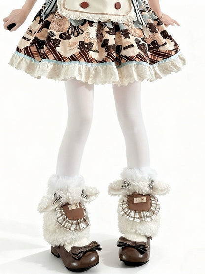 Mid-Calf Lamb + Bib Leg Socks 3-Piece Edge Curly Raw Accents Warmers Set Fur