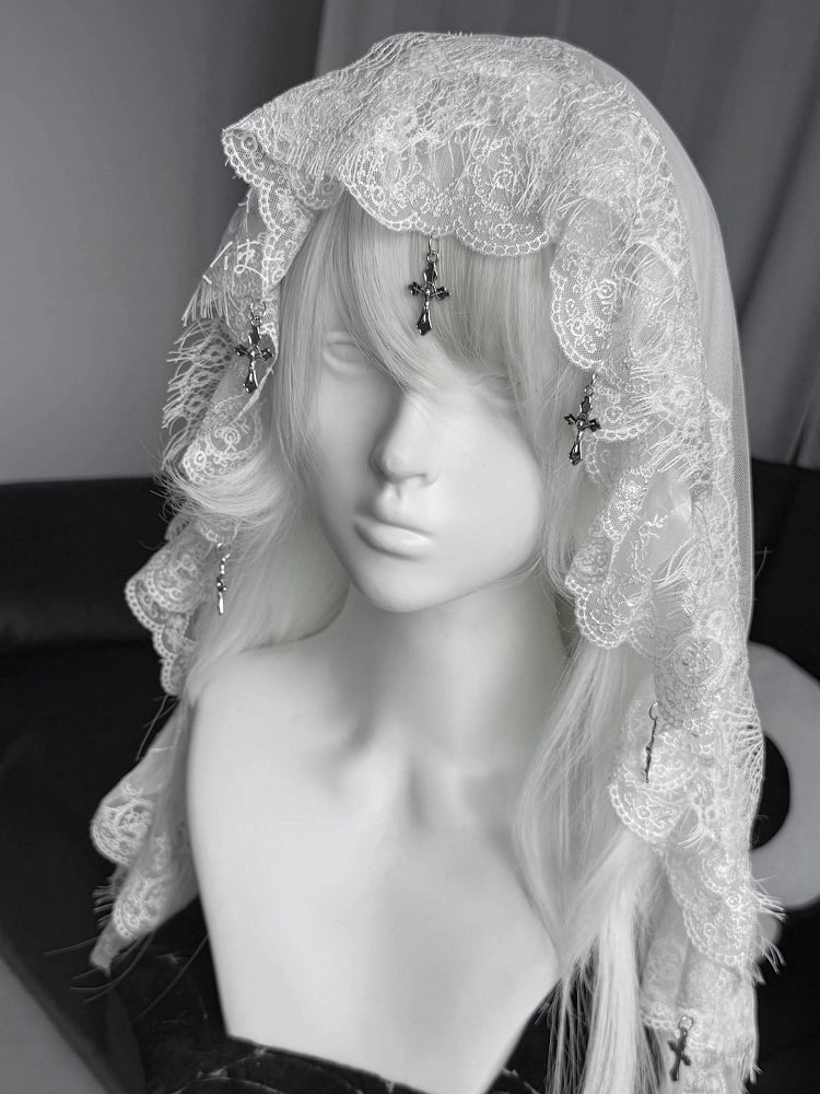 with Lace Gothic Black/White Cross Veil Lolita Charms