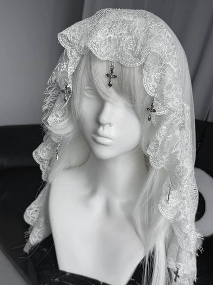 with Lace Gothic Black/White Cross Veil Lolita Charms