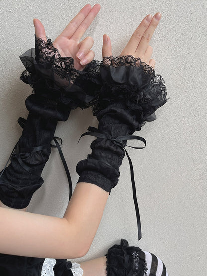 Details Black/White Bowknot Sleeves Lace-up Gothic