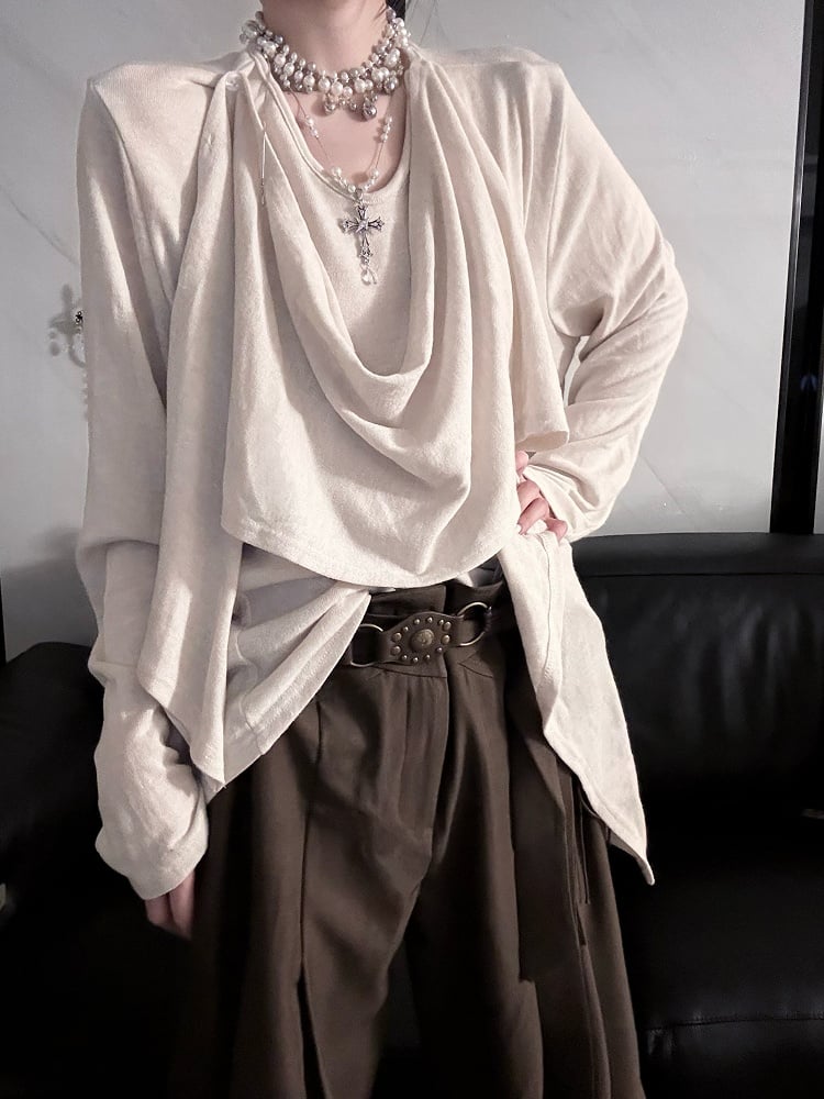Top Short/Long Elegant Neckline Apricot - Lolita Scarf Ouji Sleeve
