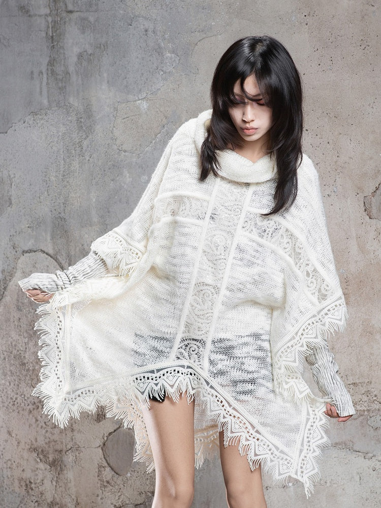 Cape Off-white Punk Asymmetrical with Vintage Cross Pattern