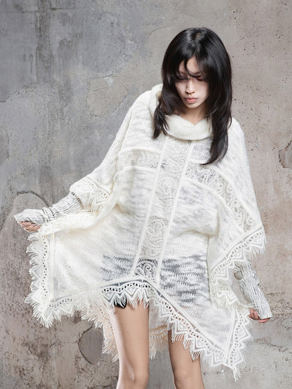 Cape Off-white Punk Asymmetrical with Vintage Cross Pattern