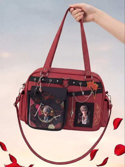 Red Black Rectangle Ita Bag Embroidery - thejunco