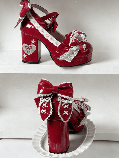 Shoes Details in - Red 10cm Bow Heeled Lolita Sweet
