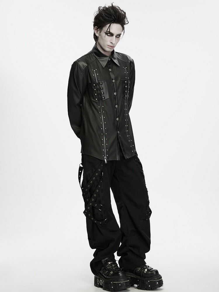 Snake Pattern Studded Black Men's Punk Shirt - Punk Rave