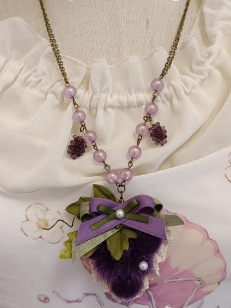 Bow Purple Grape Necklace Deep Decorated Ribbon