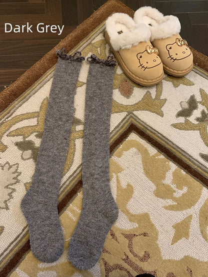 White/Light Coffee/Dark Coffee/Black/Dark Grey Sweet Calf Socks With Leopard Bowknot