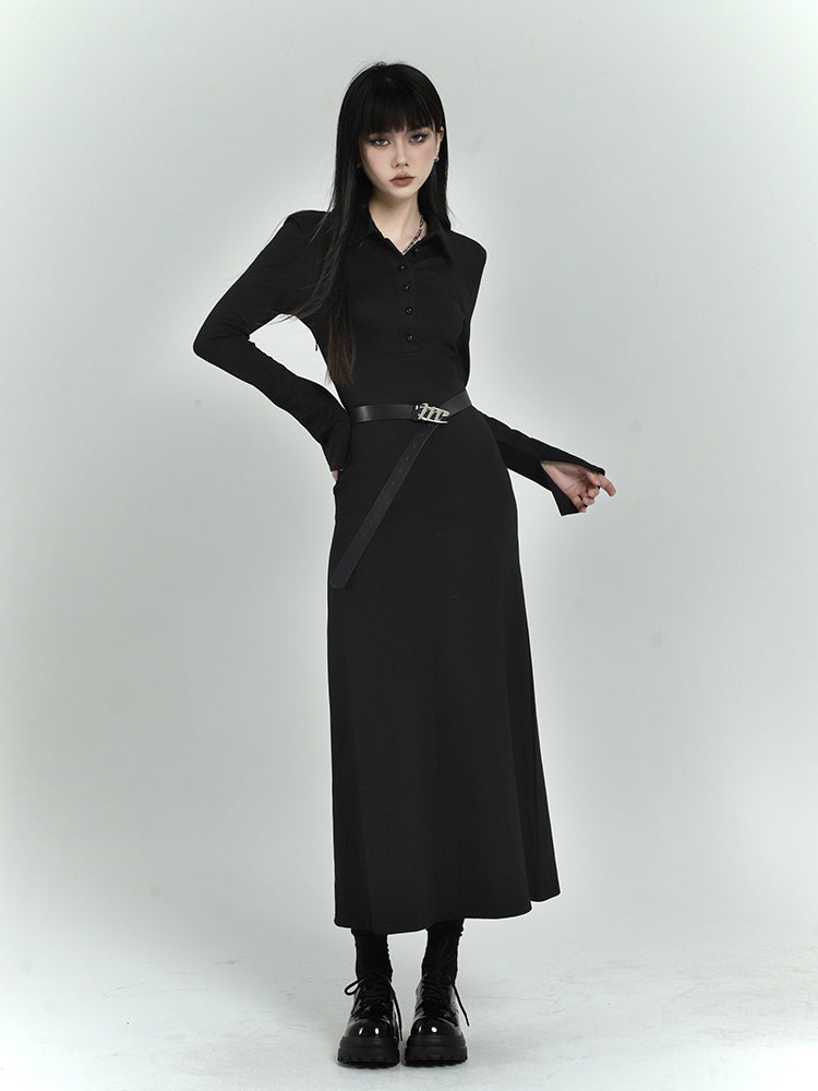Black Slim-fitting Shirt Dress