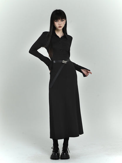 Black Slim-fitting Shirt Dress