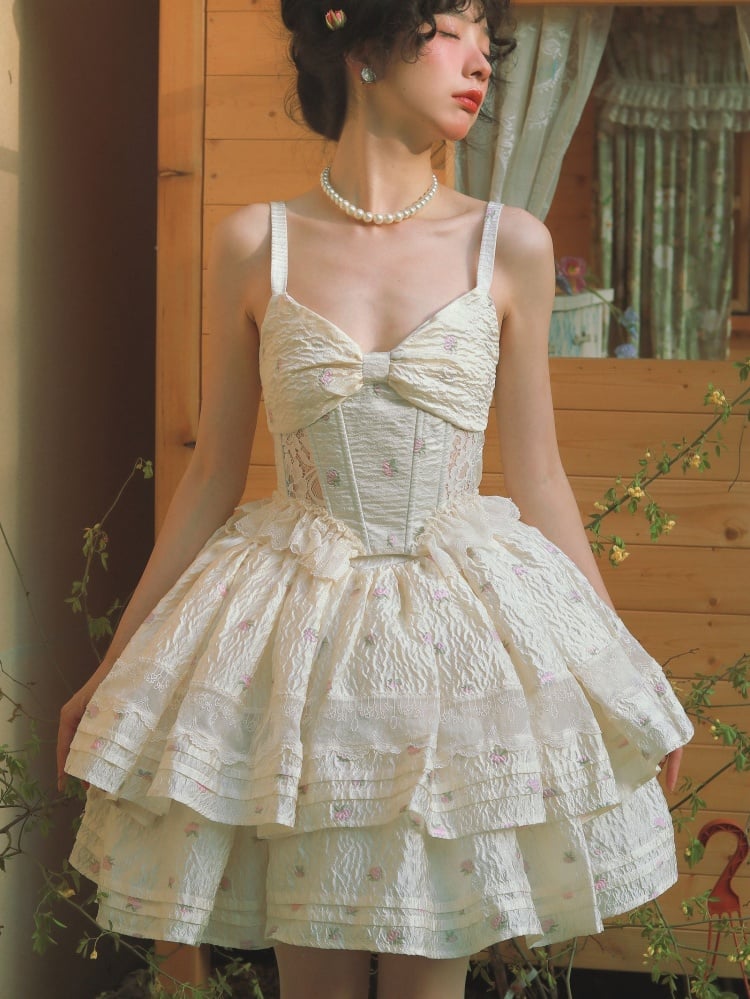 花柄フリルトリムブラウスコルセットトップセット