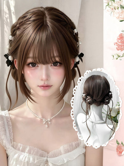 Brown 45cm Long Straight Braided Wig with Blunt Bangs - Sleepy Fish