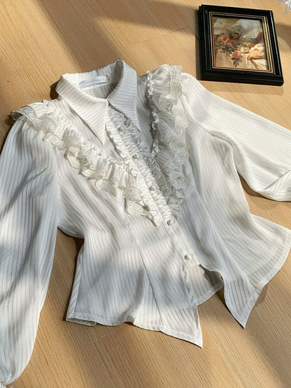 Foldover Long Lolita Sleeves Pointed Shirt White Gothic Collar