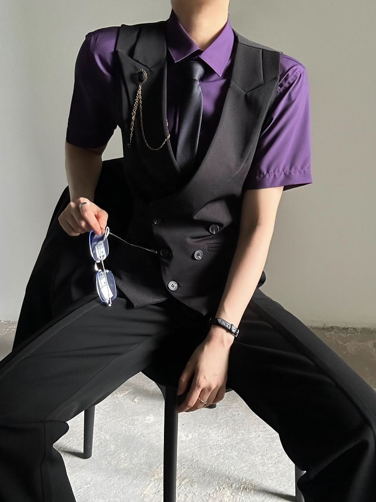 Ouji Lolita Button with Collar Purple Shirt Short-Sleeve Pointed