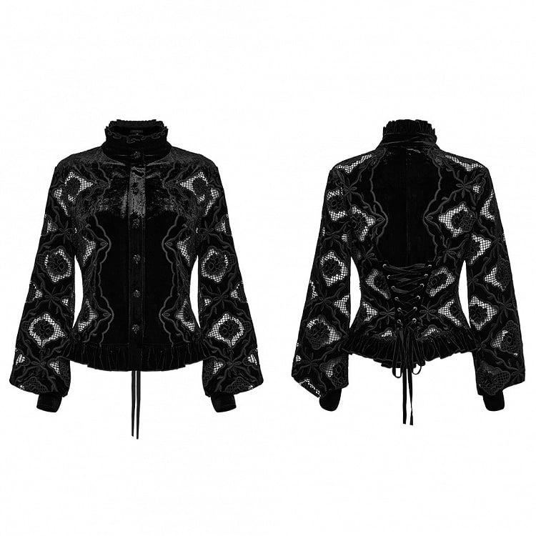Black Retro Embroidered Velvet Shirt