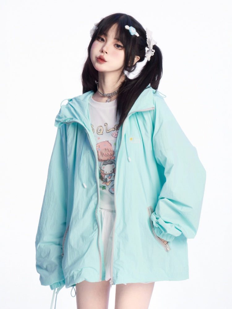 ホワイトラウンドネックかわいい漫画プリントTシャツ