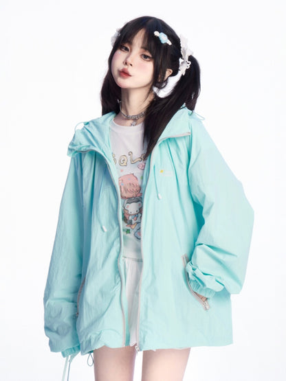 ホワイトラウンドネックかわいい漫画プリントTシャツ