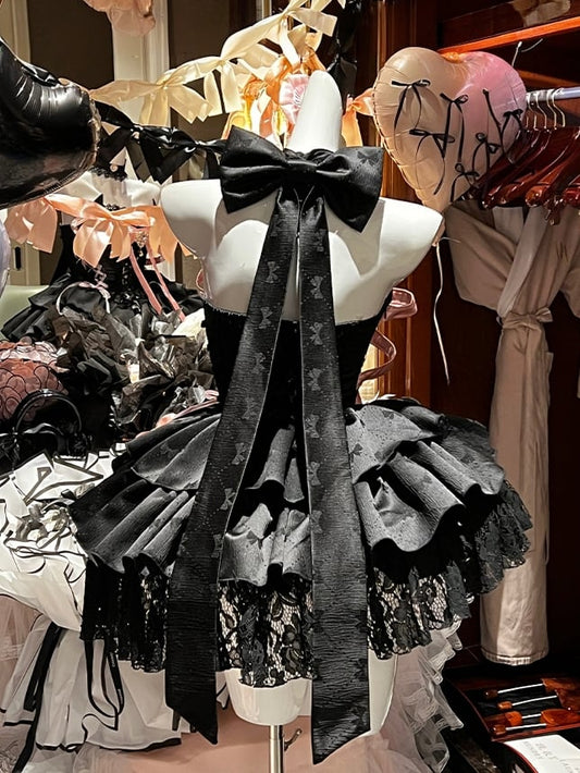 Ausverkauf - Großes schwarzes Halsband mit Schleife