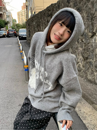 Hooded Gray Snowman Lettering with Sweater and Plush