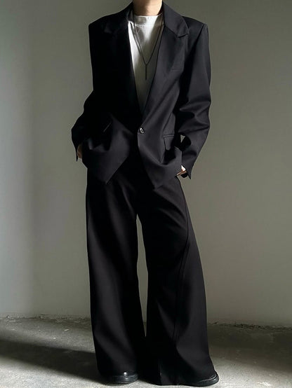Black Collar with Notched Front Button Blazer - Ouji