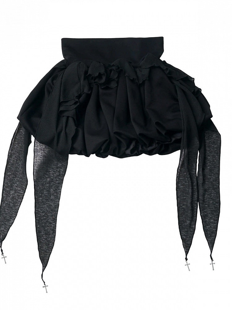 Black Bubble Skirt with Streamer Details - PINK SAVIOR