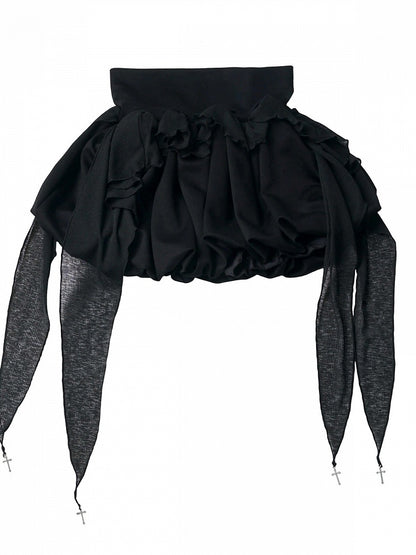Black Bubble Skirt with Streamer Details - PINK SAVIOR