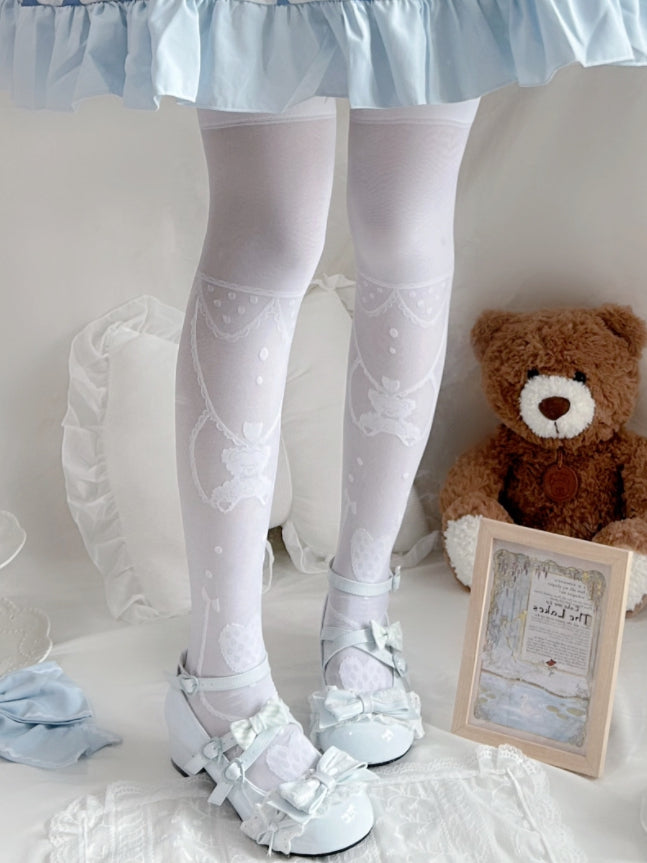 Blue Mid-heel Baby Lace Toe Sweet Round PU Lolita Janes in Mary -