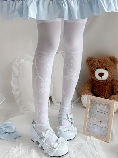 Blue Mid-heel Baby Lace Toe Sweet Round PU Lolita Janes in Mary -