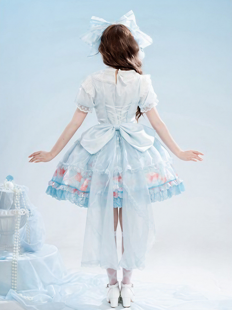 Robe bouffante en dentelle imprimée poisson rouge - Mewroco