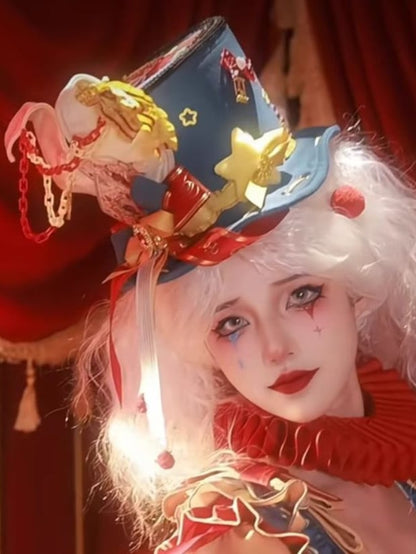 Big Ears Circus Poker BlueRed Chain Bow Decorated Bunny Hat