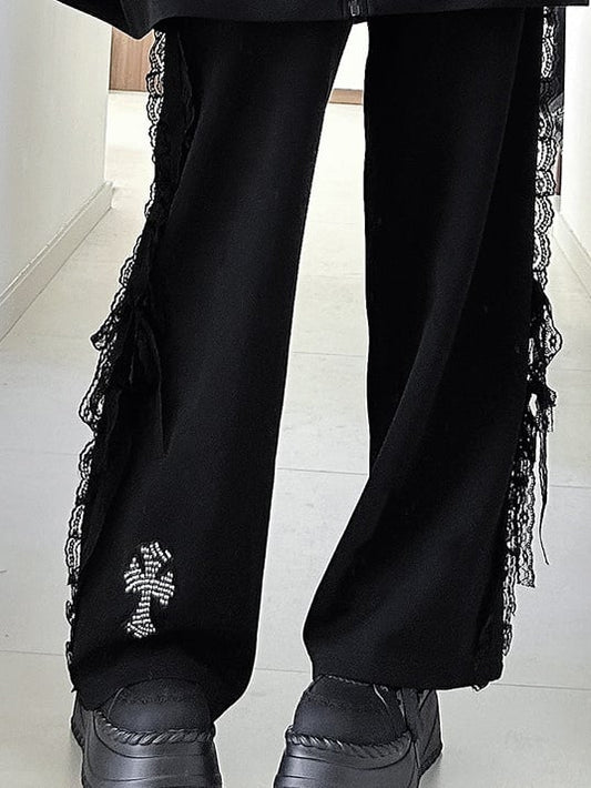 Sweat Cross Lace with Kei Black Decoration Bow Jirai Pants