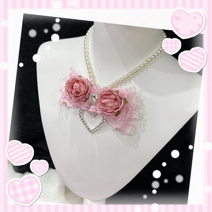 Two Necklaces Styles with Bow - Gyaru Fashion Floral Hime