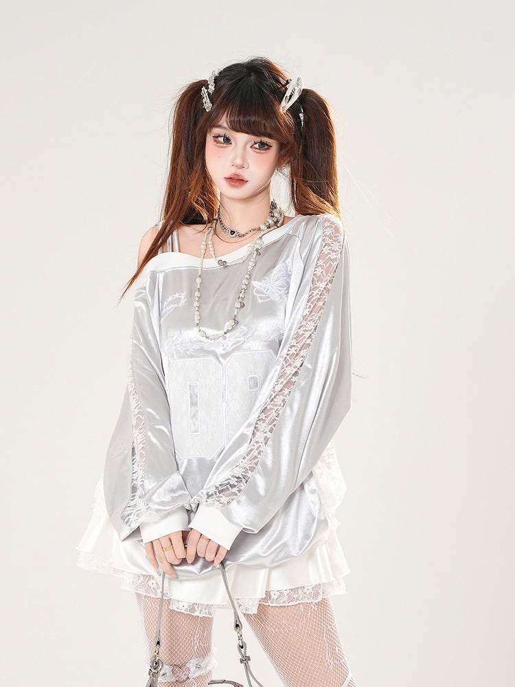 Embroidery Asymmetrical Neckline Butterfly