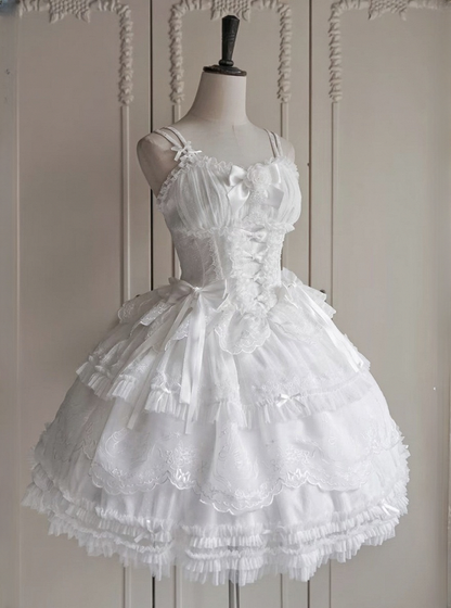 Skirt Scallop Embroidered Trim Ruffles Elegant White Lolita Classic Tiered