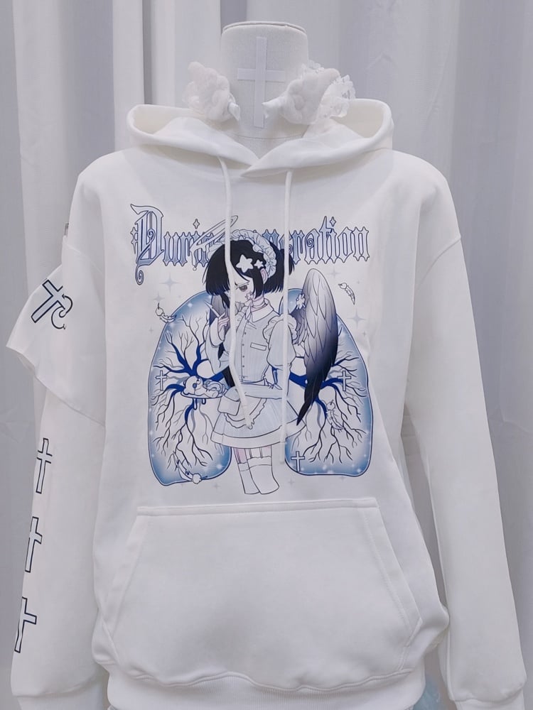 ブラックホワイトクロス柄グラフィックパーカー