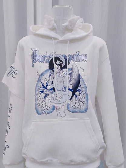 ブラックホワイトクロス柄グラフィックパーカー