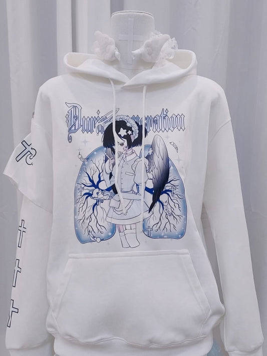 ブラックホワイトクロス柄グラフィックパーカー