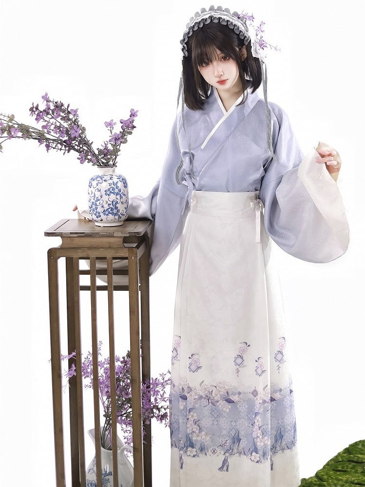 Floral Print White Purple Skirt Lolita Horse-face