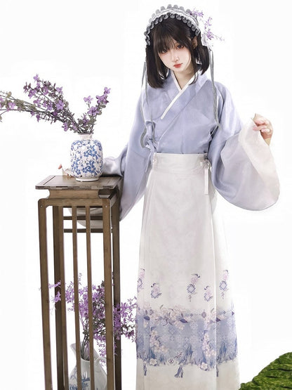 Floral Print White Purple Skirt Lolita Horse-face