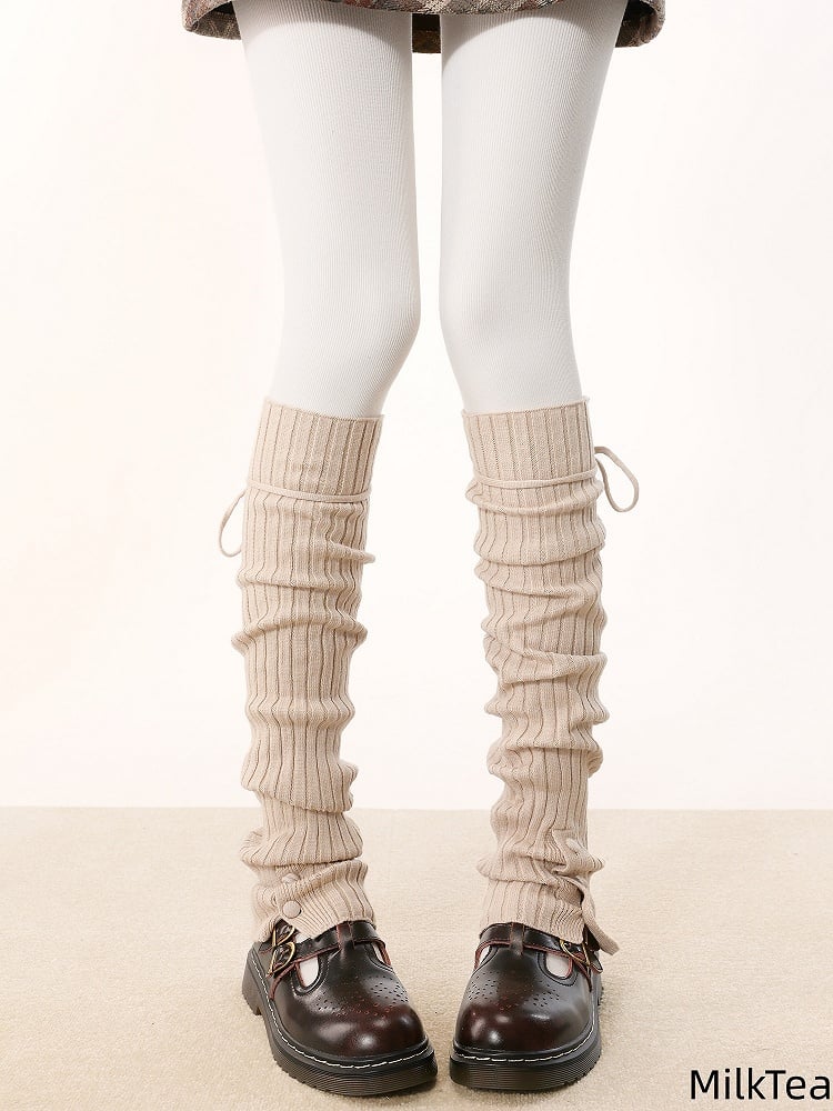 Pattern Striped Straps Leg Warmers Knitted 5 and Vertical Colors with Buttons