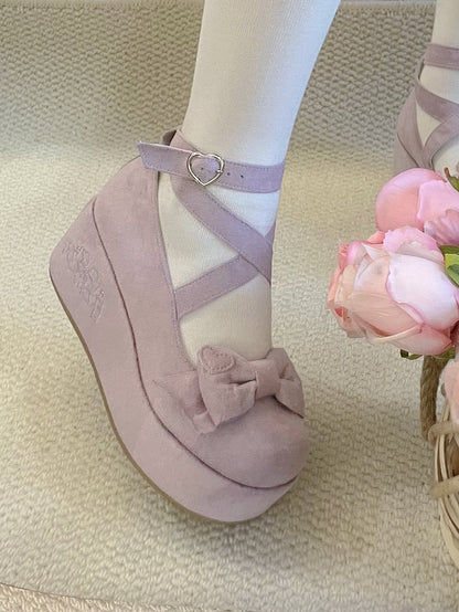 Heart Shoes Crisscross Purple and Platform Applique Design Accent with Bow Sweet