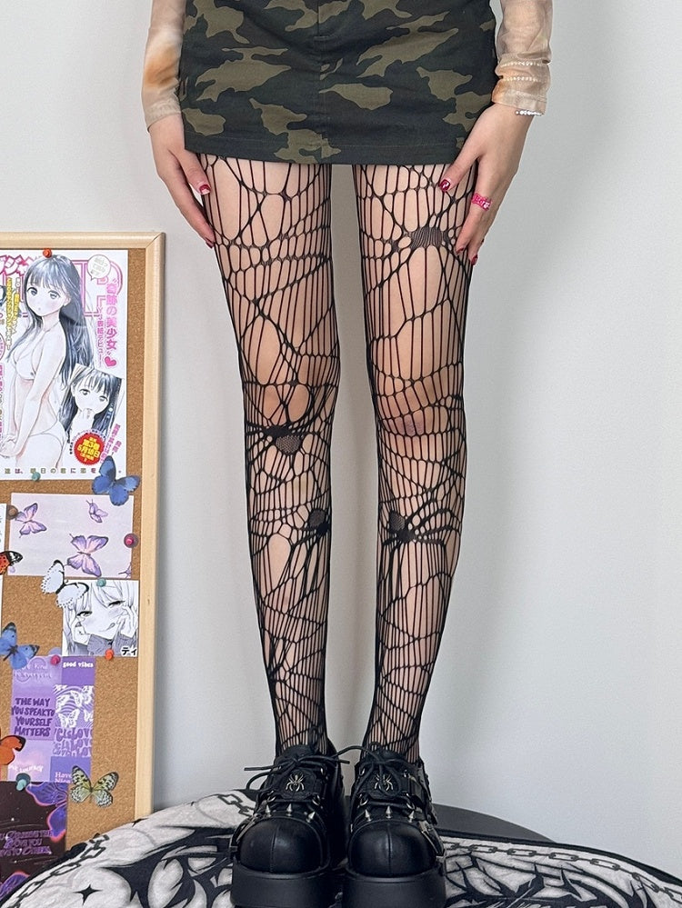 Cut-out Spider Design Y2K Details Tights Black