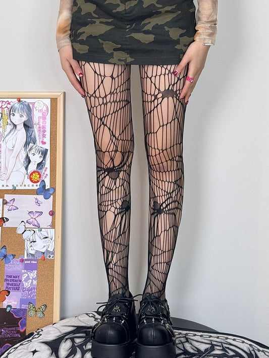 Cut-out Spider Design Y2K Details Tights Black