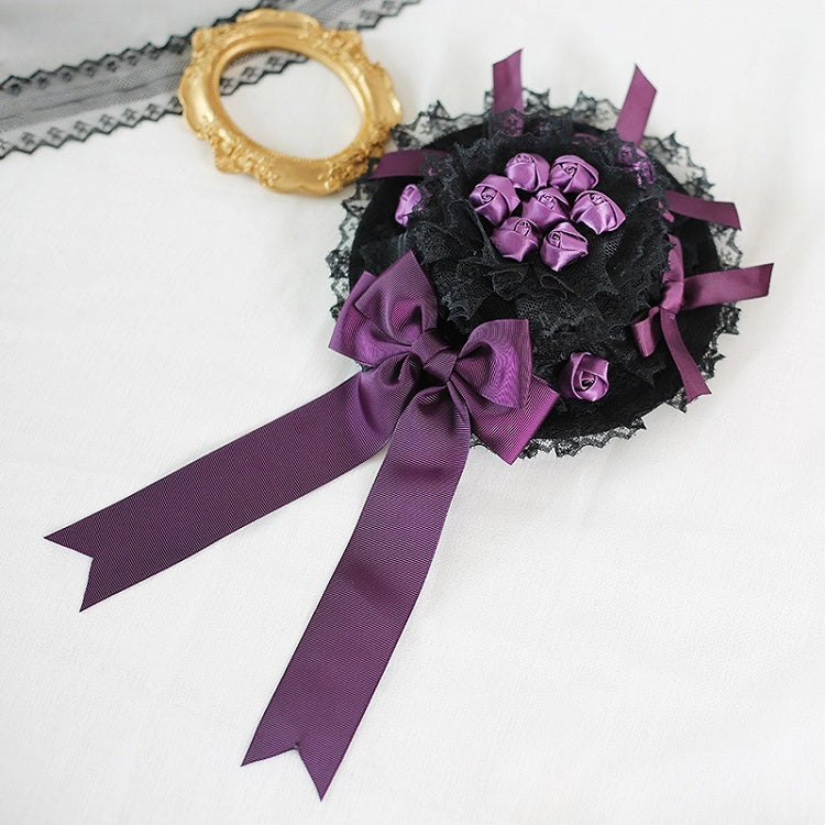 Lila und Spitze Bowknot Rose Wunderschöne Gothic Mini Lolita Schwarz Hut